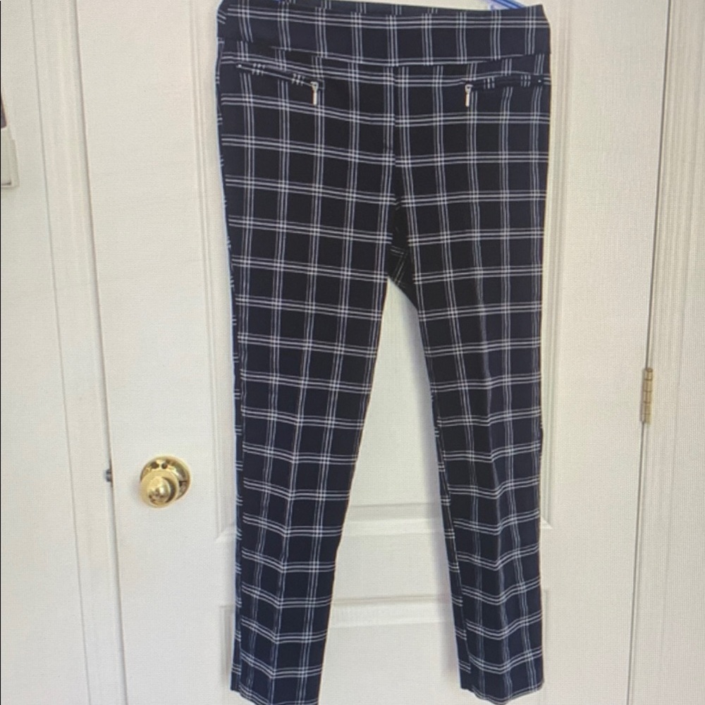 Navy and White Plaid Pants